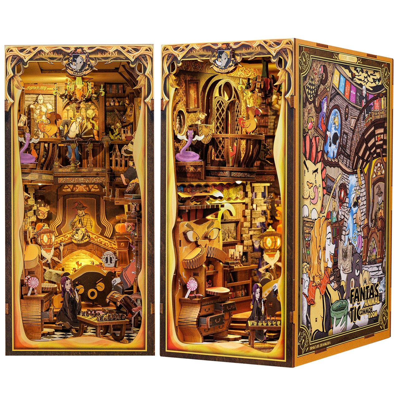 CUTEBEE® Book Nook Kit Fantastic Animal Common Room DIY Miniature House Shelf Insert Decor Diorama Kit